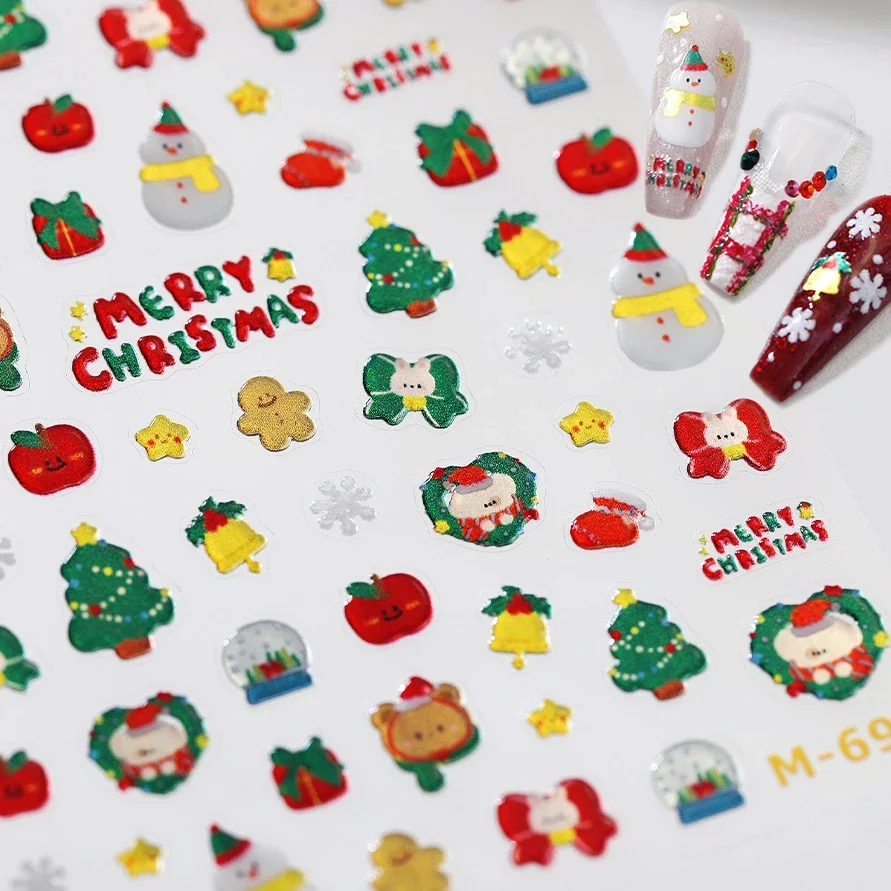 Christmas Tree Apple Snowman Star Bear Crystal Ball Rabbit Santa Claus Snowflake Xmas Jelly Nail Art Sticker Manicure Tool Decal