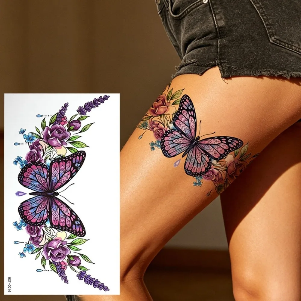 Crown Cross Wing Butterfly Flower Tattoo Stickers Waterproof 3D Texture Floral Body Art Sticker Easy Clean Removable