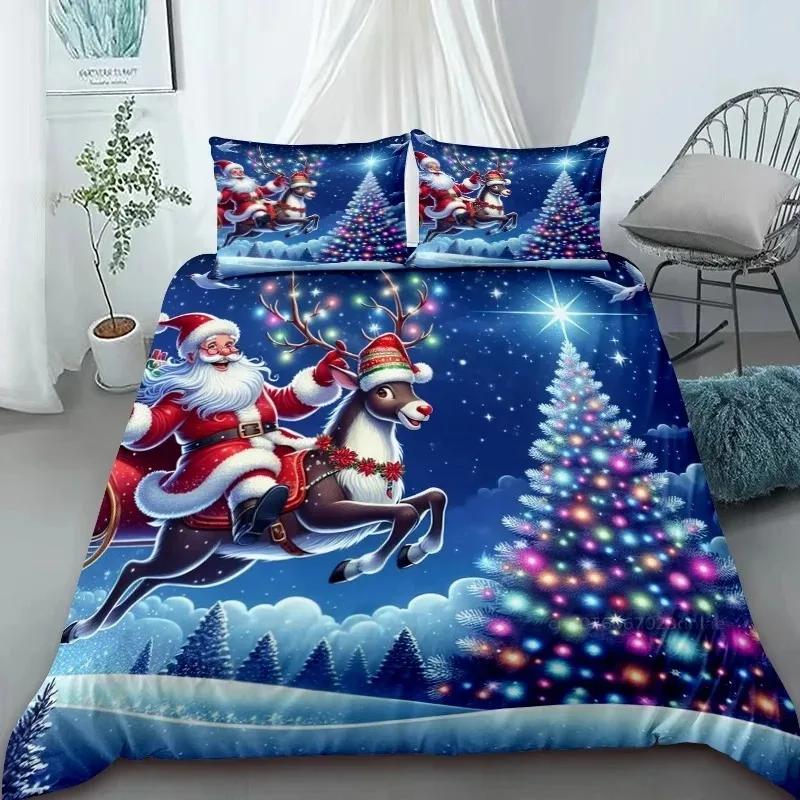 Housse de couette et taie d'oreiller, père noël, élan, ensemble de literie pour adulte, garçon et fille, décoration de chambre à coucher, cadeau de noël pour bébé, simple, Double taille