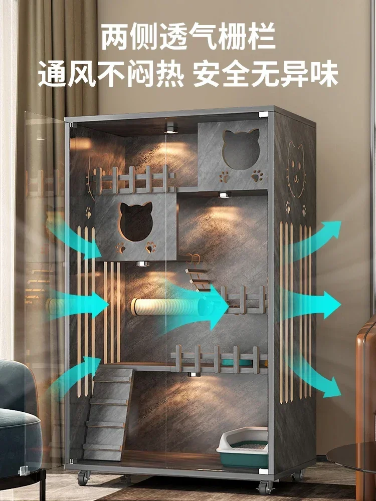 Gabbia per gatti per uso domestico Nido per gatti Villa per interni con struttura in legno massello Armadietto per casetta per bestiame impermeabile integrato