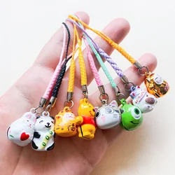 1pcs Cut Cartoon Cat Panda Animal Lucky Bell Phone Straps Charm Phone Accessories Kawaii Lanyards for Keychain Accessories Gift
