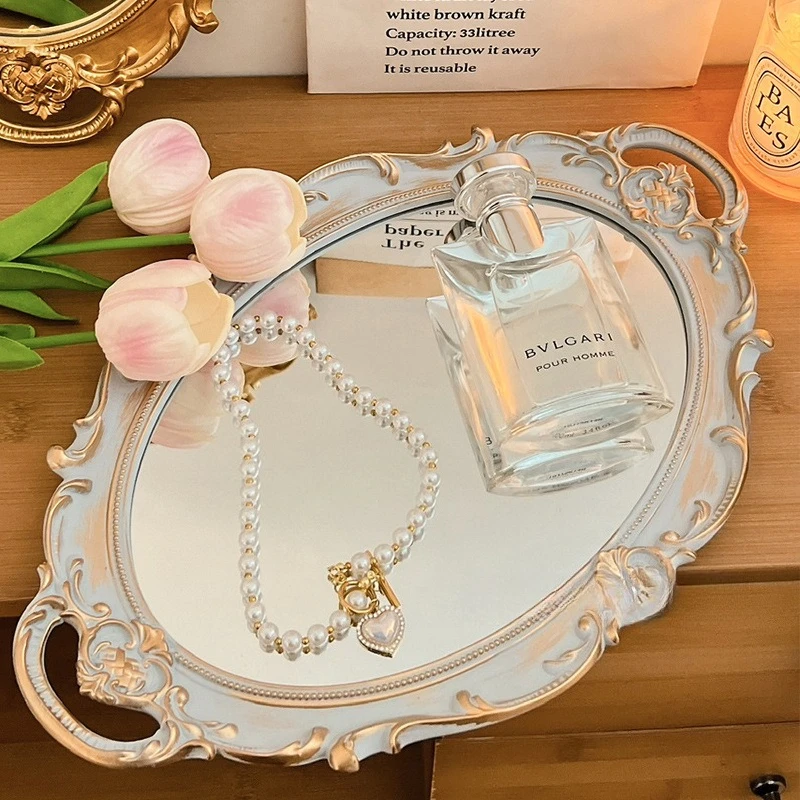 Makeup Mirror Decoration Internet Celebrity Vanity French Retro Desktop Ornaments Jewelry Display Storage Plate Photo Props