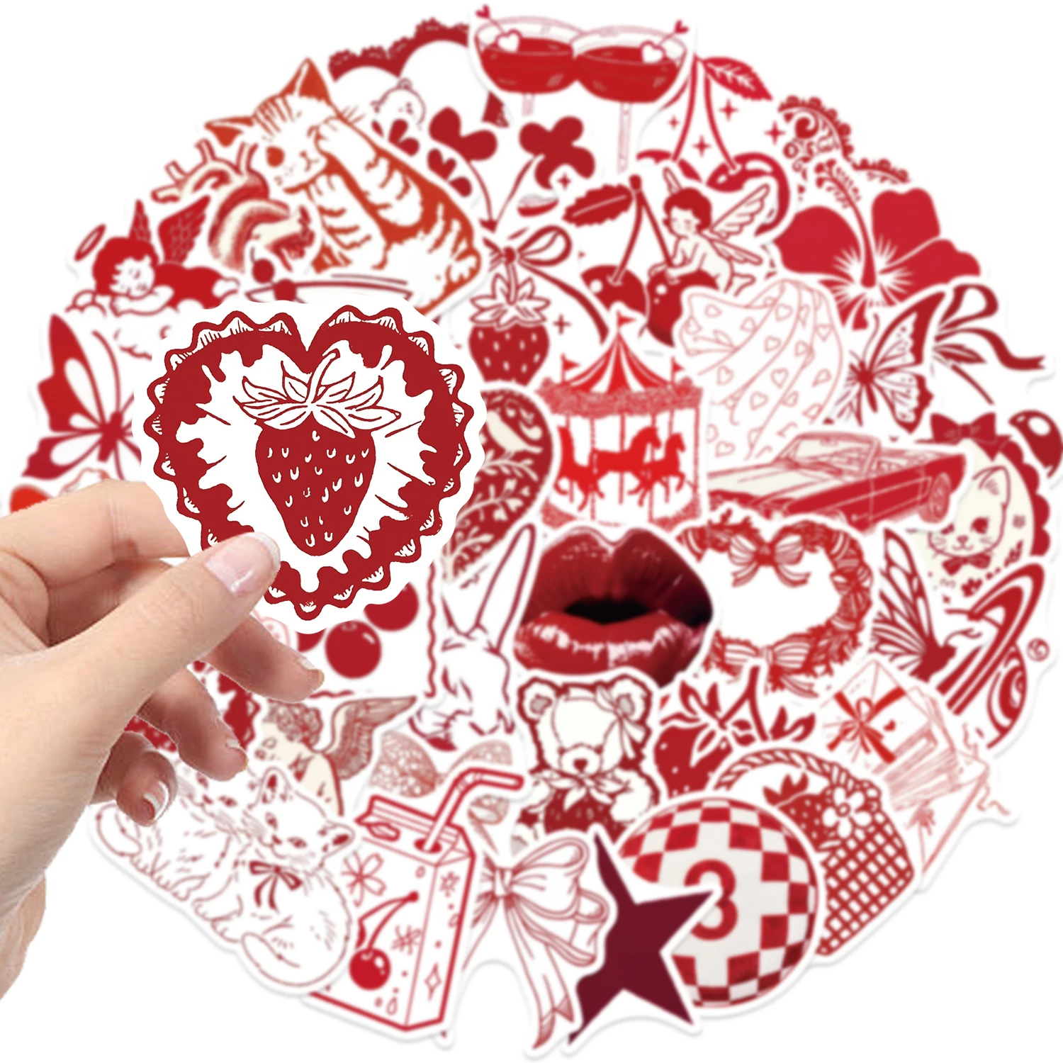 สติกเกอร์กราฟฟิตี้วาเลนไทน์สีแดง 50 ชิ้น เหมาะสำหรับตกแต่งเคสโทรศัพท์ แก้วน้ำ กีตาร์ ของขวัญสติกเกอร์กันน้ำสุดสร้างสรรค์