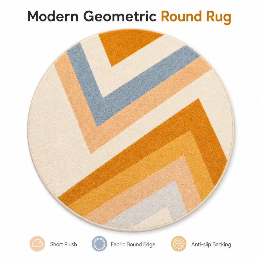

ESRBSO Modern Geometric Round Rug Soft Short Plush Non-Slip Area Mat for Living Room Bedroom Entryway Home Decor