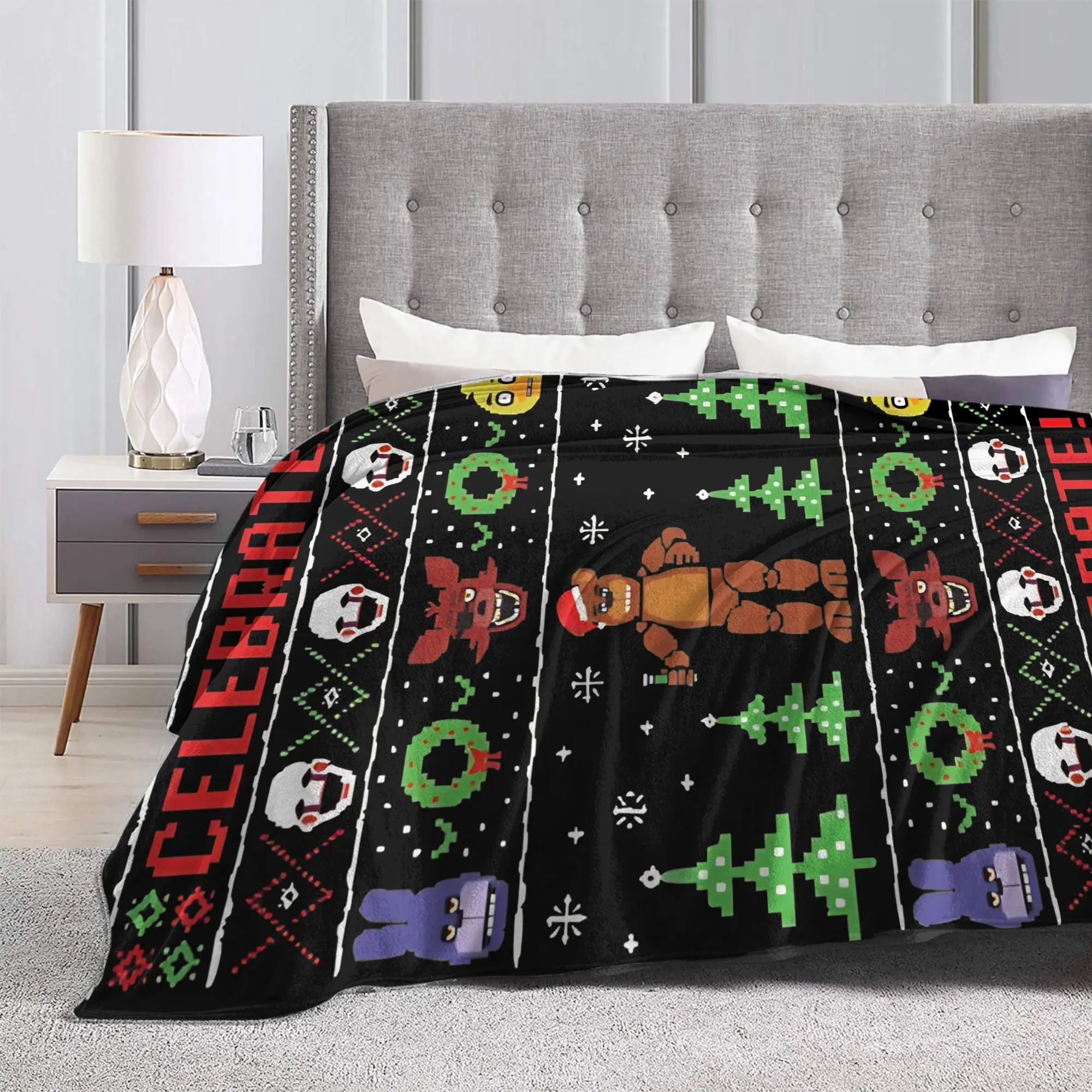 Lovely Bear Merry Christmas Game Flannel Blankets Xmas Funny Throw Blankets for Home Hotel Sofa  200x150cm Plush Thin Quilt