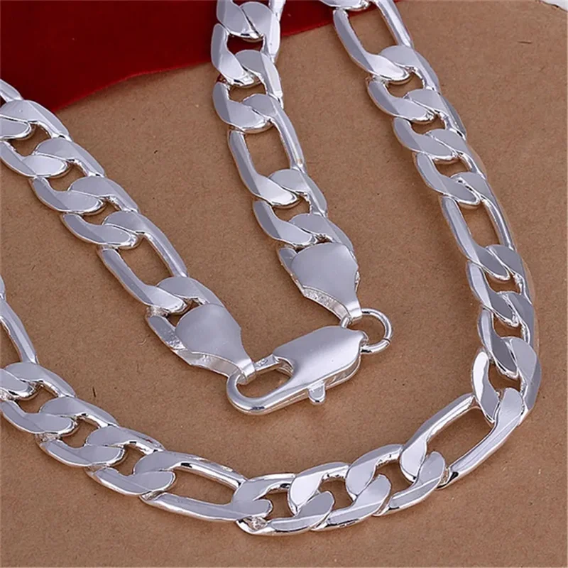 Solid 925 Sterling Silver Necklace For Men Classic 12mm Cuban Chain 18/20/22/24/26/28/30 Inch Charm Fashion Jewelry Gift