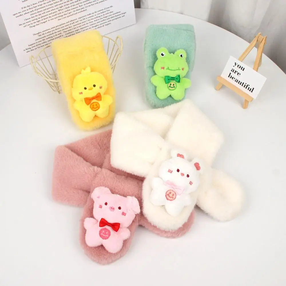

Casual Warm Scarf Cartoon Plush Scarf Solid Color Faux Rabbit Children's Scarf Thicken Fur Plush Cross Neck Warmer Children