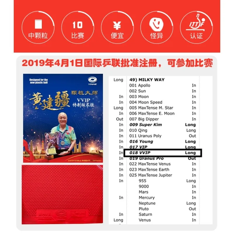 YINHE Ausgehärtete lange Pips Tischtennisgummi OX Huang Jianjiang VVIP Mittlere Pips Ping-Pong-Gummi ITTF-zugelassen für den Wettbewerb – Detail 2