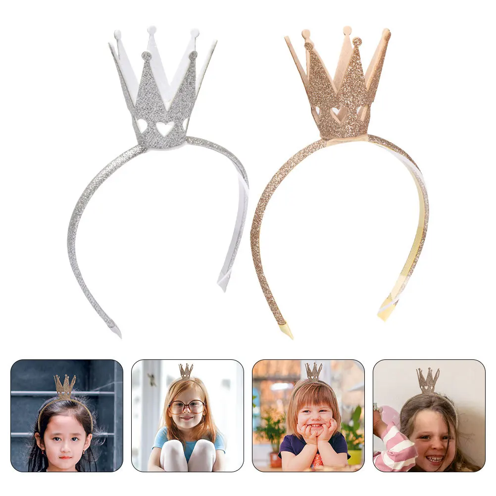 

2Pcs Girls Crown-Design Headbands Lightweight Shiny Glitter Hair Accessories for Children Birthday Party Head Dress