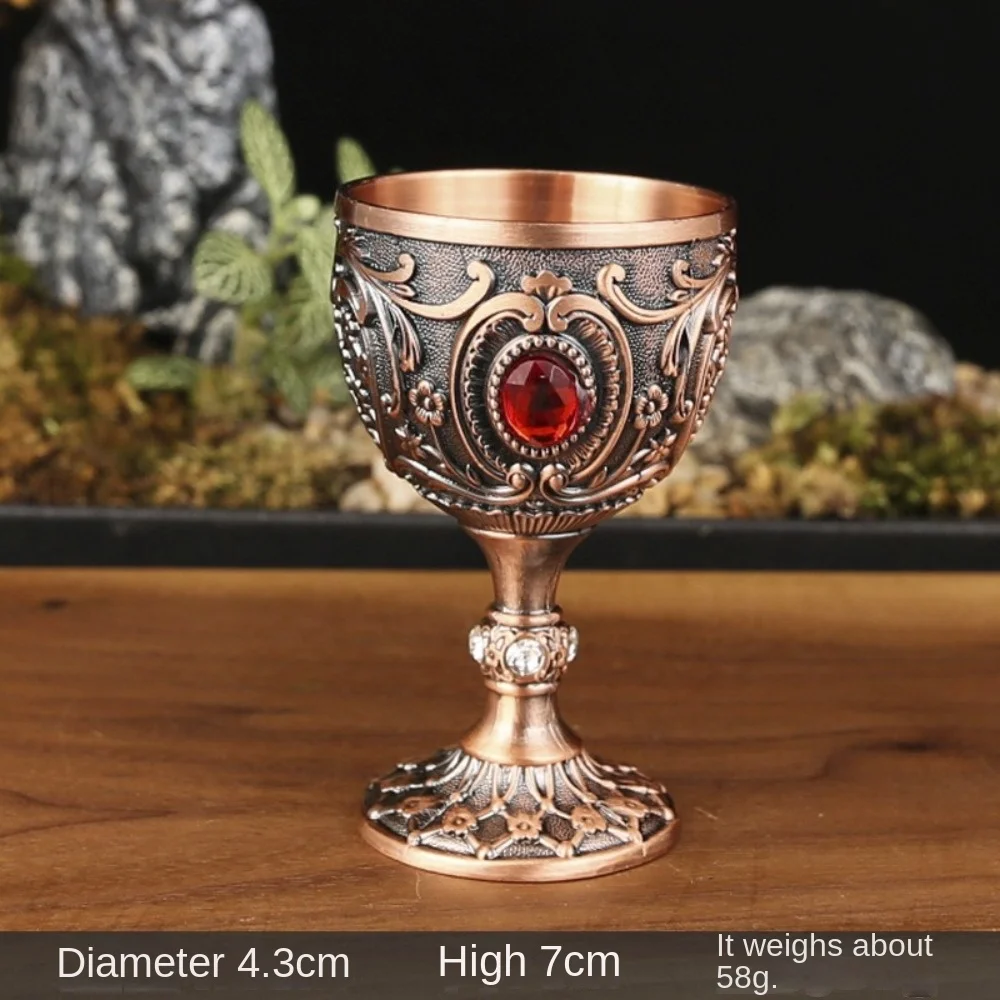 Vintage Embossed Wine Cup Metal European Style Wine Glasses Diamond-encrusted Anti-break Goblet Drinkware