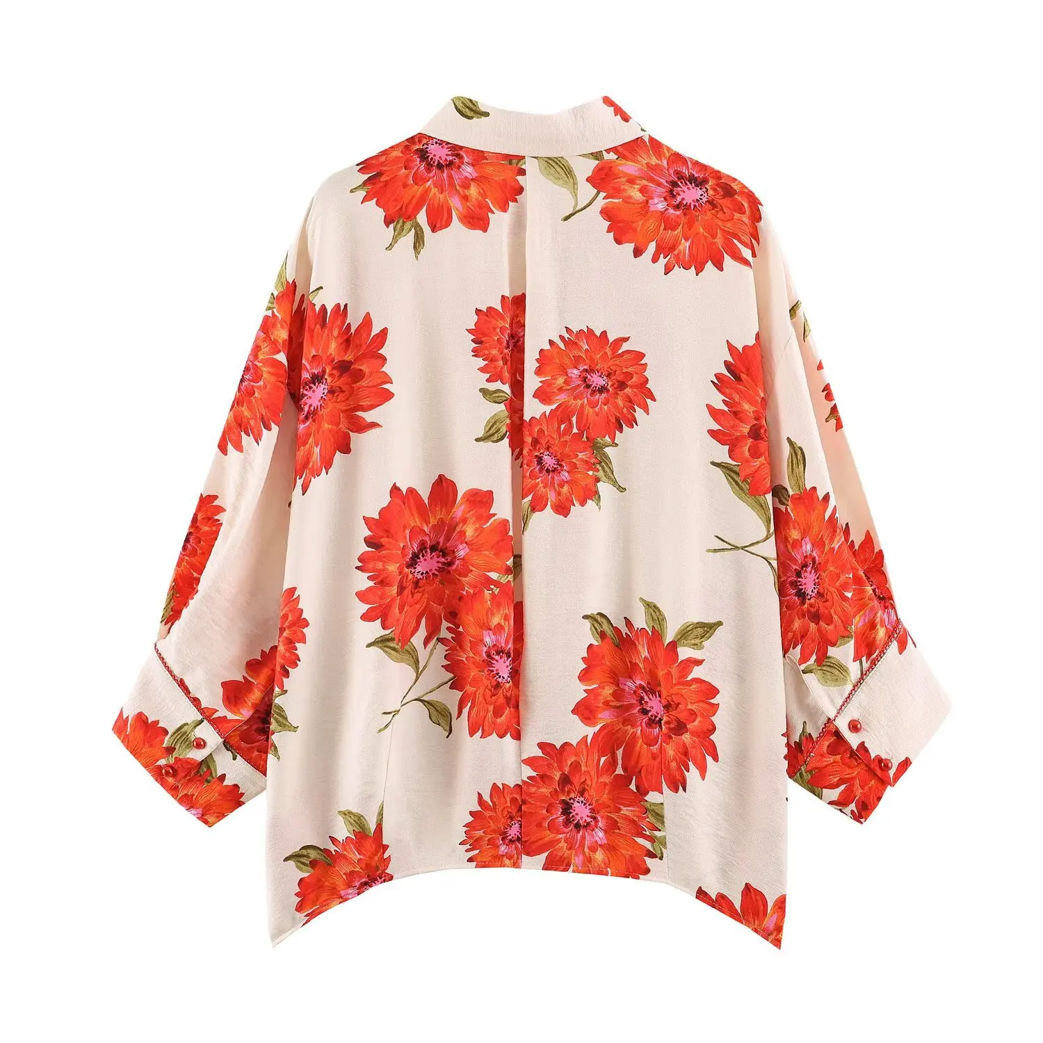 Maxdutti Women's Clothing 2026 Autumn New Style Simple And Fashionable Flower Printed Mid Sleeved Shirt