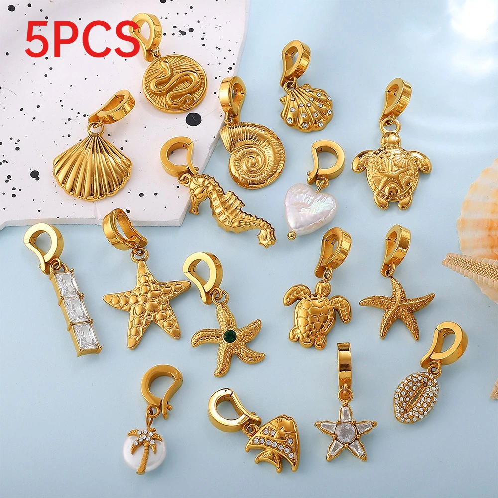 5Pcs Ocean Charms Retro Beach Vacation Style Stainless Steel Pendant DIY Jewelry Accessories For Bracelet Necklace Making