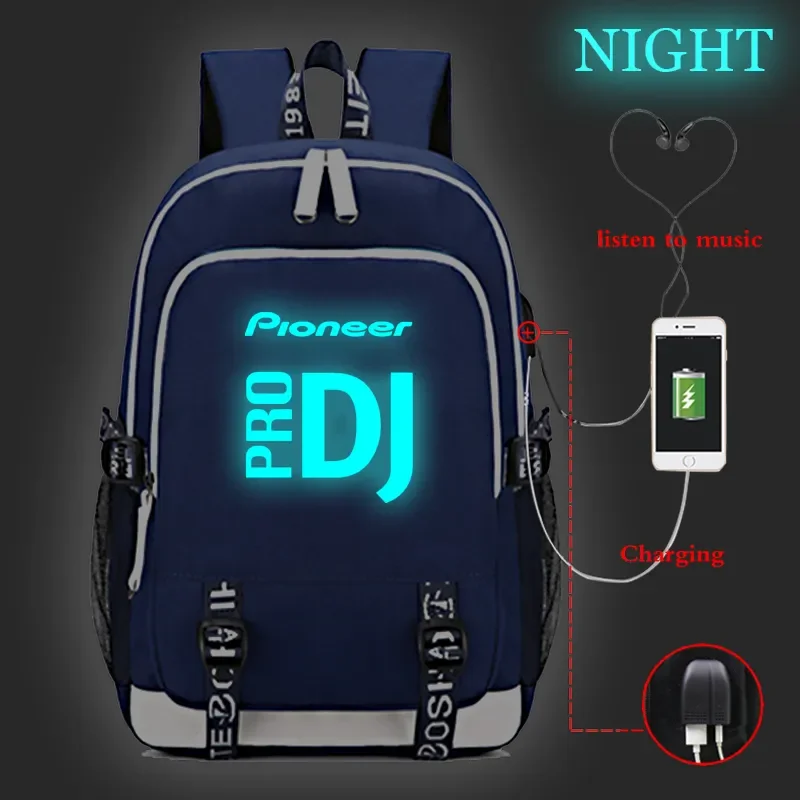 Pioneer Pro Dj 발광 배낭 학교 USB 충전 가방, 남녀공용, 남녀공용, 패션, USB 충전, Mochila