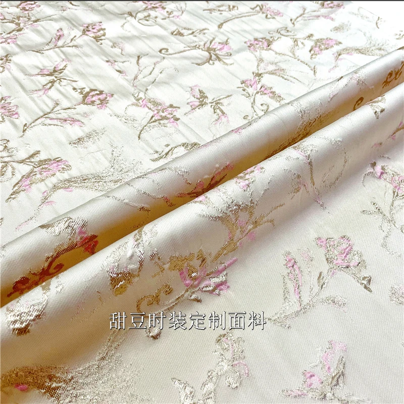 Gold Silk Brocade Jacquard Fabric Yarn-dyed Embossed Dress Trench Coat Clothing European Brand Fashion Design Wholesale Cloth