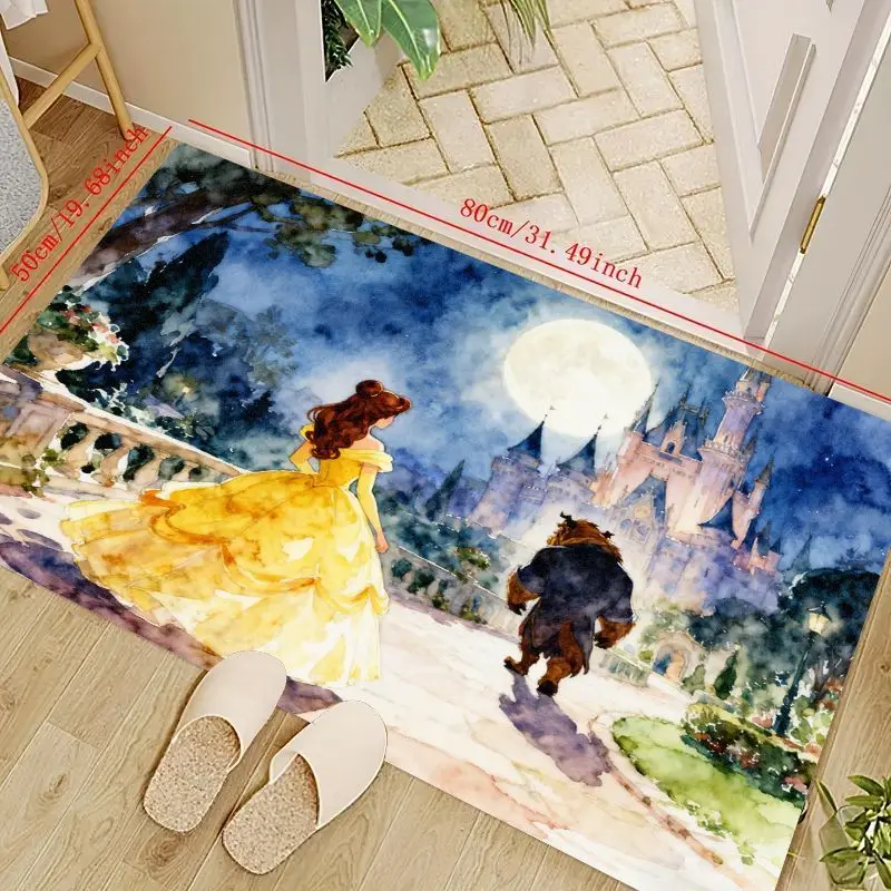 

1 шт., акварельный напольный коврик «Красавица и чудовище» Belle Princess & Beast Fantasy Castle Moonlight, нескользящий моющийся коврик для Li