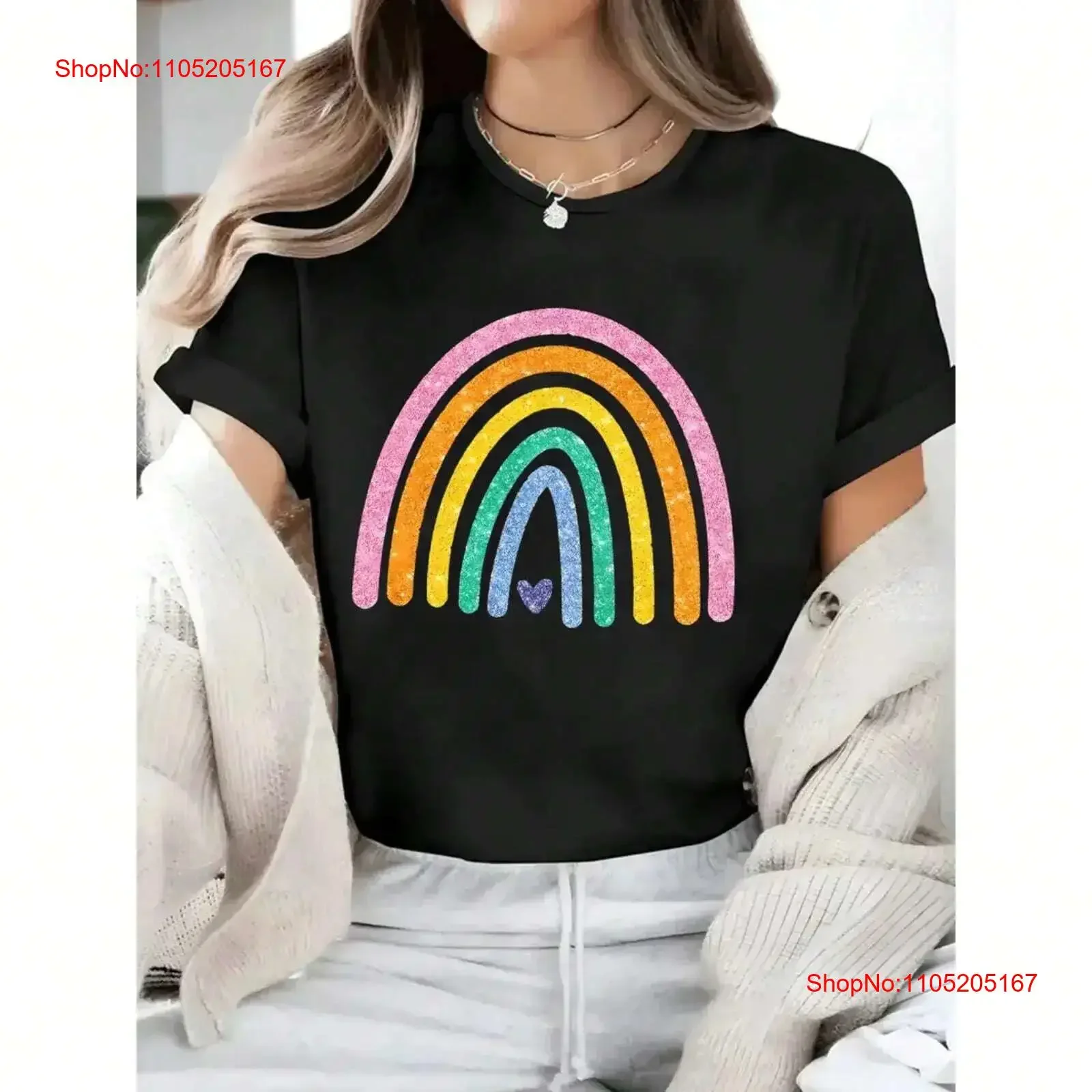 

Women's Rainbow Cartoon T shirt round Neck d for All Seasons vintage Washed designer clothes Stretched Unisex Soft Versatile