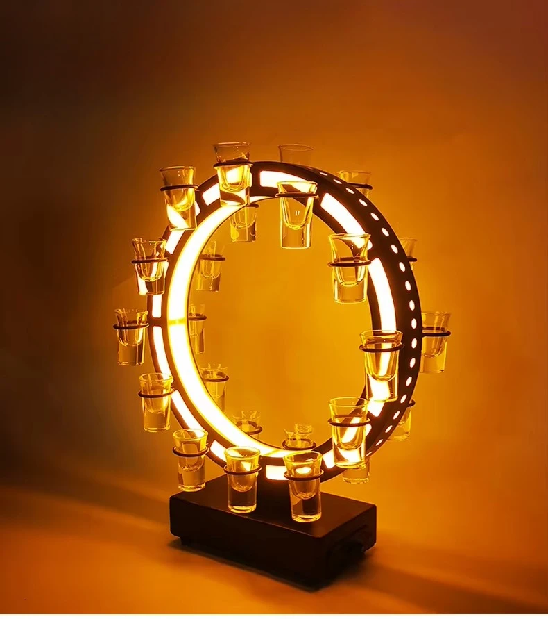 Ferris Wheel Light Emitting Diode Rechargeable Cocktail Cup Holder Reusable Wine Service Rack Tray Display Premium Shooting Cup