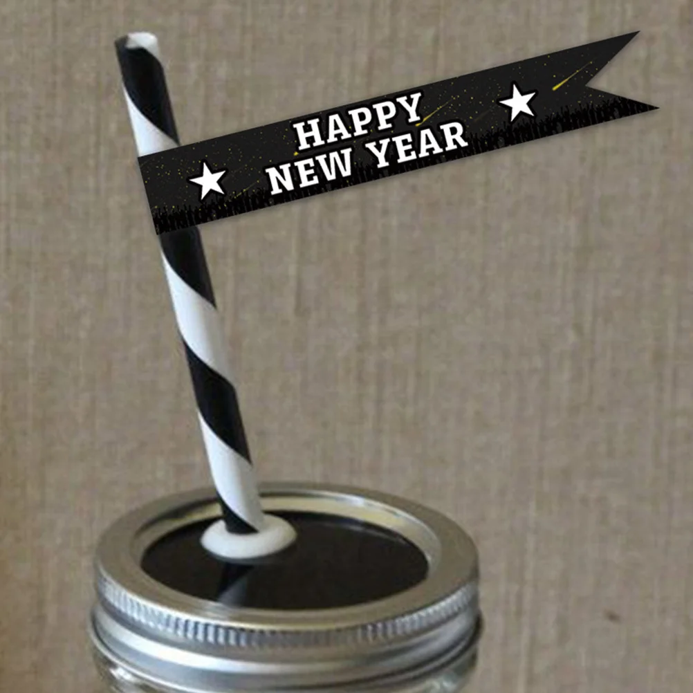 

1 set New Year Straw Stickers Happy Decals Party Supplies Coffee Straw Decorations DIY Craft Gifts Cartoon Theme