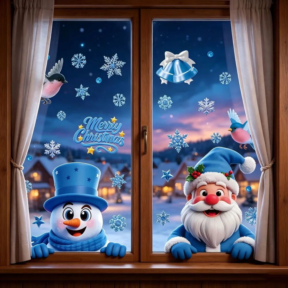 Christmas Window Stickers Winter Snowman Santa Claus Snowflake Reindeer Static Electricity Sticker Ornament Xmas Home Decor Gift