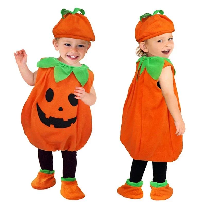 

Halloween Costume Kids Baby Orange Pumpkin Plush Unisex Fancy Dress Set Clothing For Party Cosplay Home Accessories
