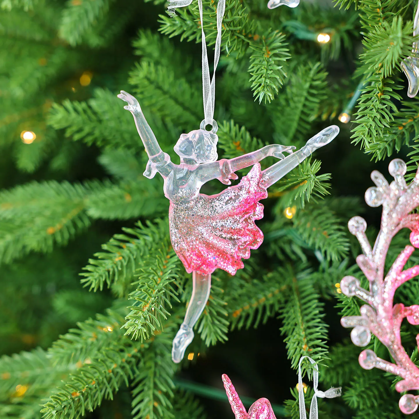 Crystal Clear Snowflake Christmas Tree Pendants Acrylic Elk Wreath Decorations For Holiday Party Transparent Hanging Ornament