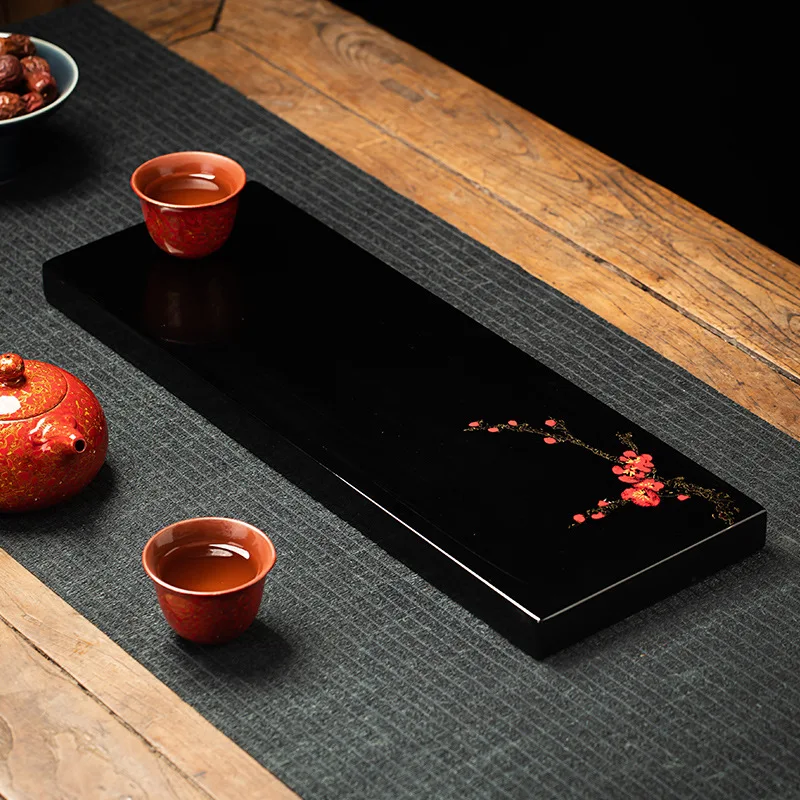 Natural lacquer ware Chinese large paint dry brewing tea tray tea set tray table household living room tea room decorative tray