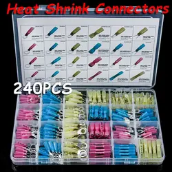 240pcs 10-22AWG Heat Shrink Crimp Terminals Kit Insulated Butt Wire Connector Electrical Cable Male Female Terminals Set
