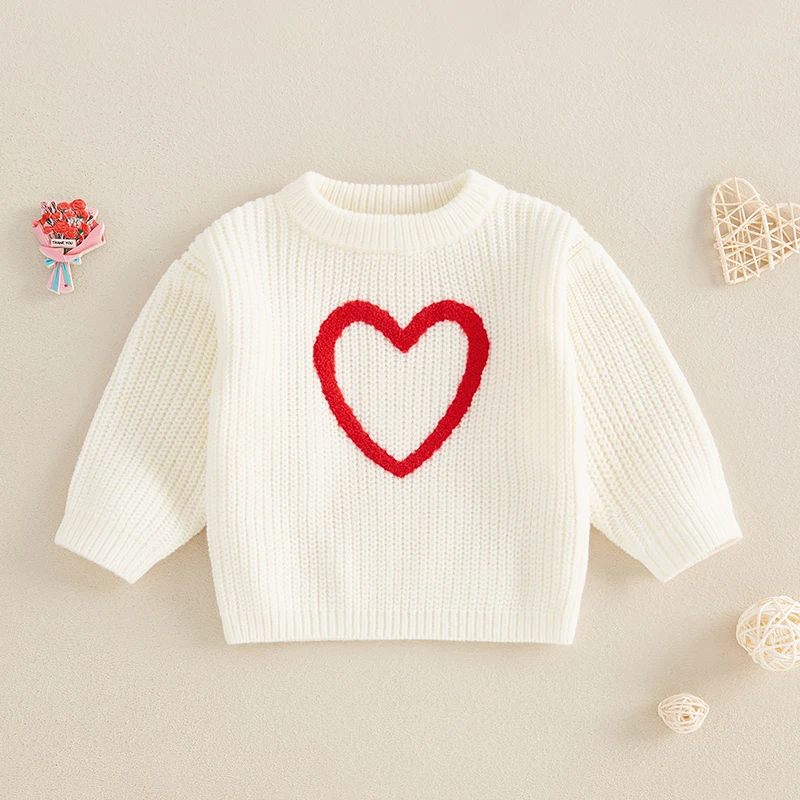 

Toddler Girls Fall Winter Sweaters Fashion Love Heart Pattern Long Sleeve Crew Neck Baby Pullovers Loose Tops