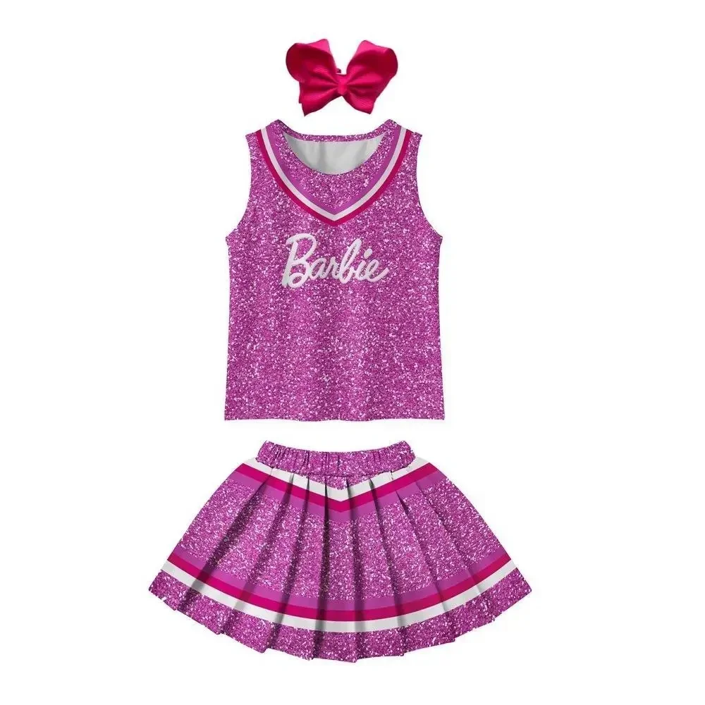 Kawaii MINISO Barbie Anime Cute Child Stage Costumes Girl Cos Clothing Sweet Pink Cheerleading Uniforms Christmas Gift New