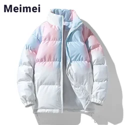 Youth Trend Tie-dye Gradient Male Coat Fashion Thickened Warm Couple Suit Hong Kong Stand-up Collar Windproof Parka Explosive