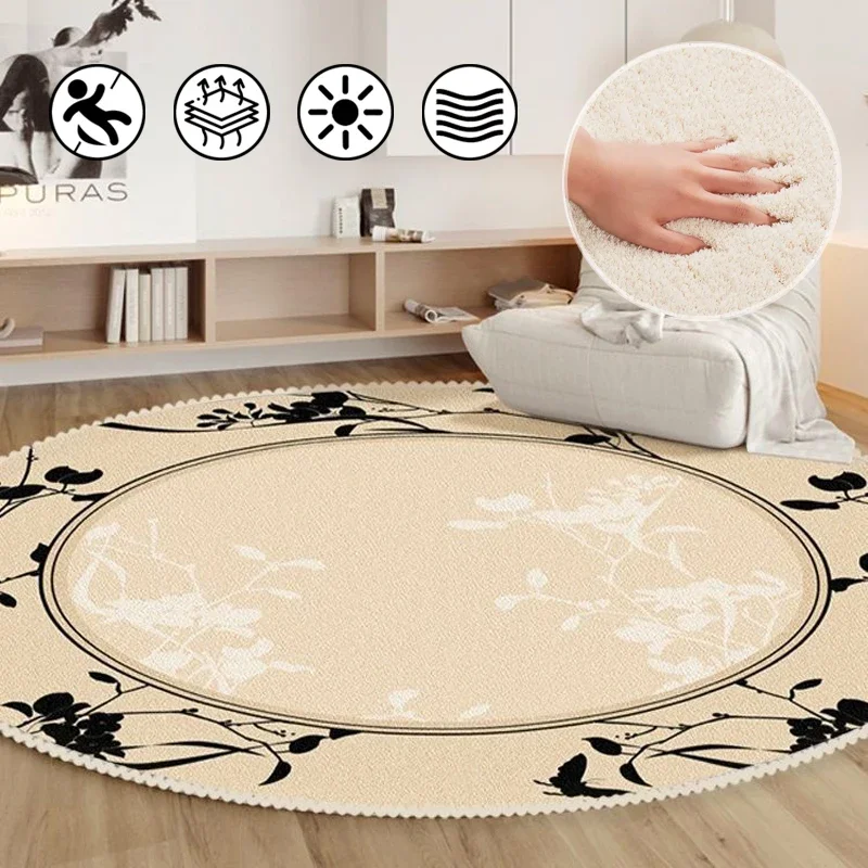 

Modern French Style Round Rug Simple Art Geometry Lamb Velvet Non-slip Anti-dirty Carpets for Living Room Bedroom Decorative Mat