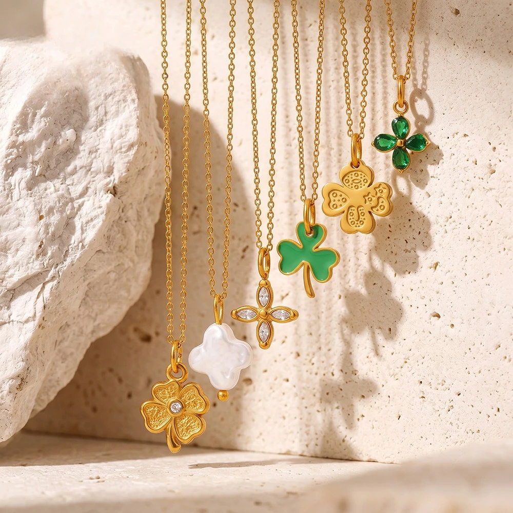 1pc French-style Lucky Four-leaf Clover Pendant - Vintage DIY Accessory Piece