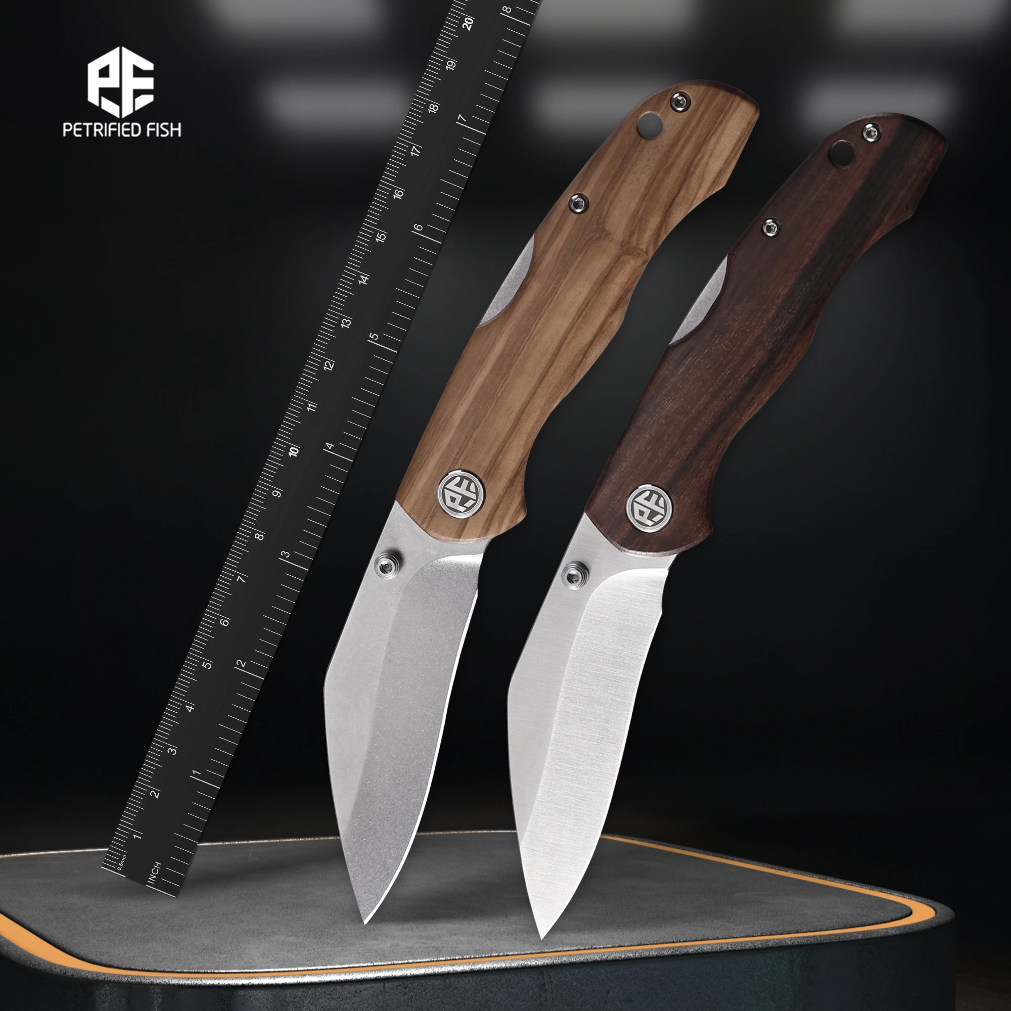 

Petrified Fish PFE12 154CM Steel Desert Ironwood Handle Unique Folding Knife Outdoor Camping Survival EDC Pocket Cutting Knives