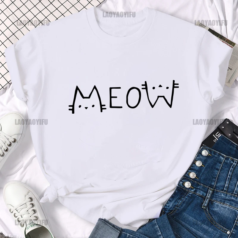 

Kawaii Mens T-shirts Printed Funny Tops Summer T-shirt for Men Meow Cat Casual O-Neck Tee Cotton Shirts Streetwear Basic Top