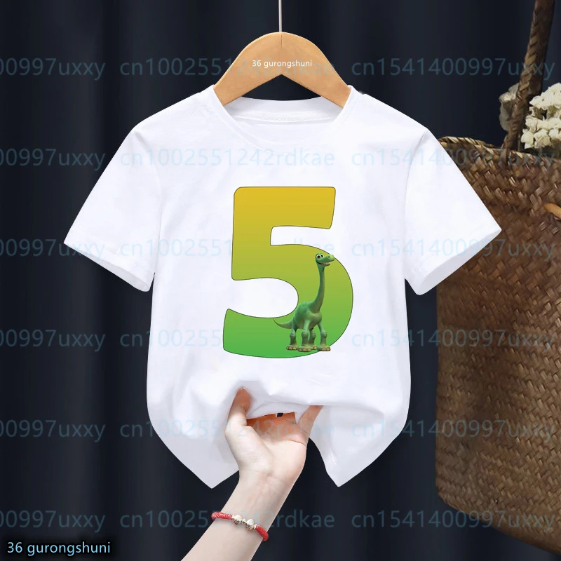 

Newly Boy T-Shirt Funny Dinosaur Print Tshirt Birthday Number 1-9 th Give kids Birthday Clothes Custom Name Cute Toddler tshirt