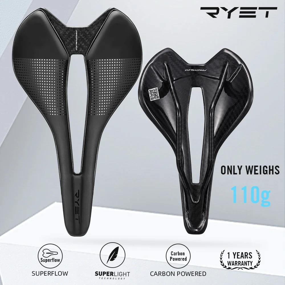 

RYET Bike Saddle 250*145mm Full Carbon SuperLight Racing Mountain Rails Superflow Road Bicycle Seat Cushion Carbon Saddle Bike