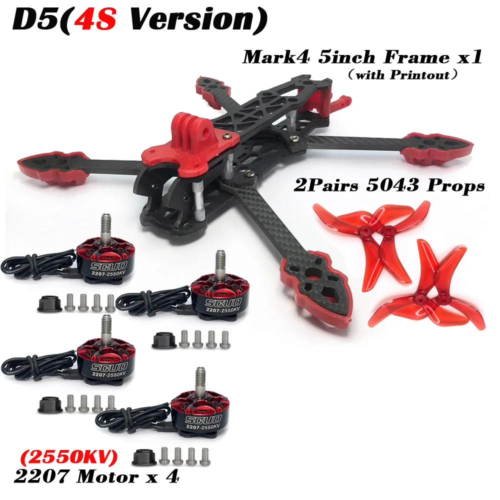 Mark4 5 inch D5 D5C FPV Wielbasis Koolstofvezel Frame 5mm Arm 5043 propeller F4V3S FC 45A ESC Stack ELRS 915 mhz Drone