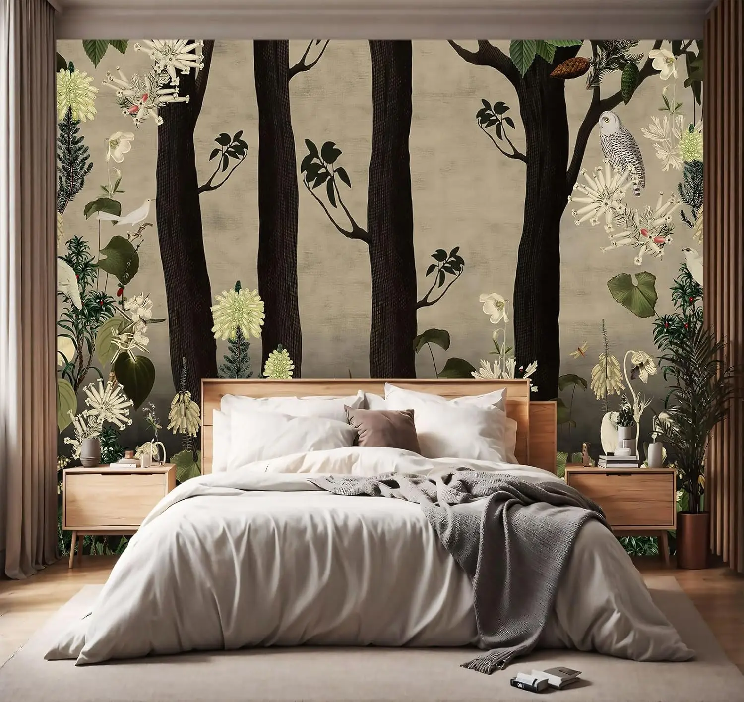 Realistic Tree Jungle Wallpaper Mural Decal Tropical Botanical Foliage Art Decor for Living Room Bedroom Home Accent