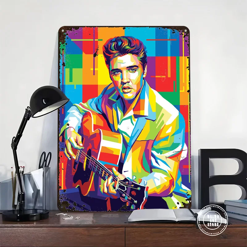 Elvis Presley Colorful Pop Art Portrait Personalized 3D Textured Metal Poster Wall Art Tinplate Sign for Home Decor Ornaments