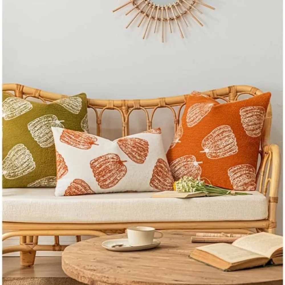 Halloween Plush Soft Pillow Cover Country Cottage Pumpkin Pattern Pillowcase 45×45cm Pillow Cover for Home Sofa Halloween Decor
