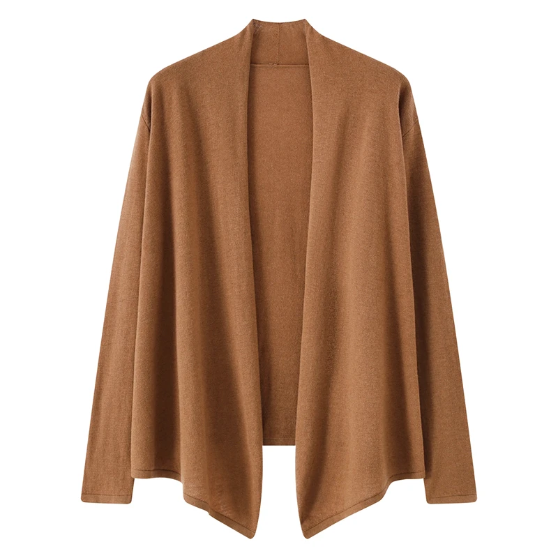 

Весенне-осенний кардиган из 100% камвольной шерсти Янцзы, вязаный женский свитер свободного кроя с воротником-халатом, роскошный трендовый джемпер