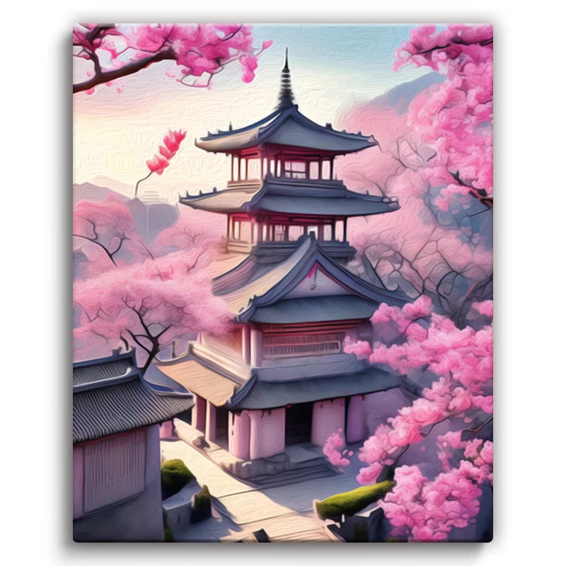 

SDOYUNO Painting Paints By Numbers Landscape Sakura Tower Pink Picture By Numbers 40X50 With Frame Livingroom Decorations Home