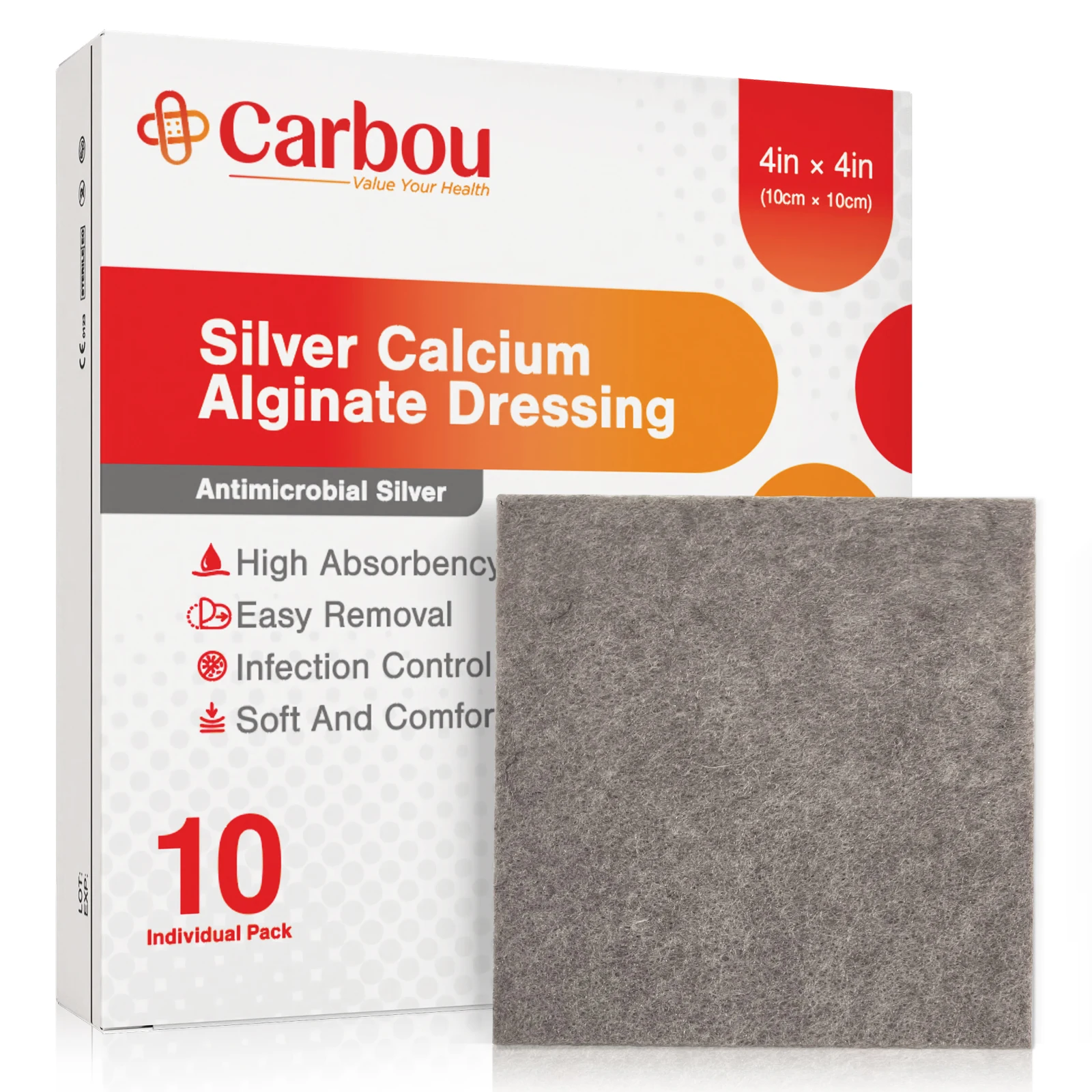 4''x4'' 10pcs Ag Silver Calcium Alginate Wound Dressing Pads Soft Silver Highly Absorbent Dressings for Wound Care