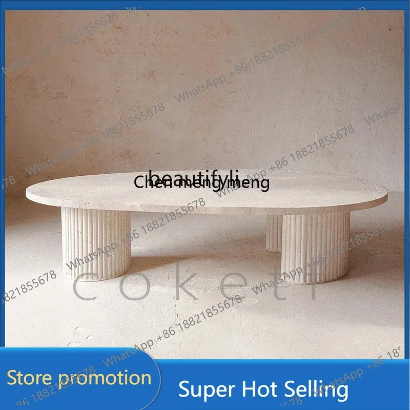 

ss Wabi Sand Wind Designer Villa Model Room Living Room Special-shaped Natural Roman Travertine Marble Coffee Table 3001