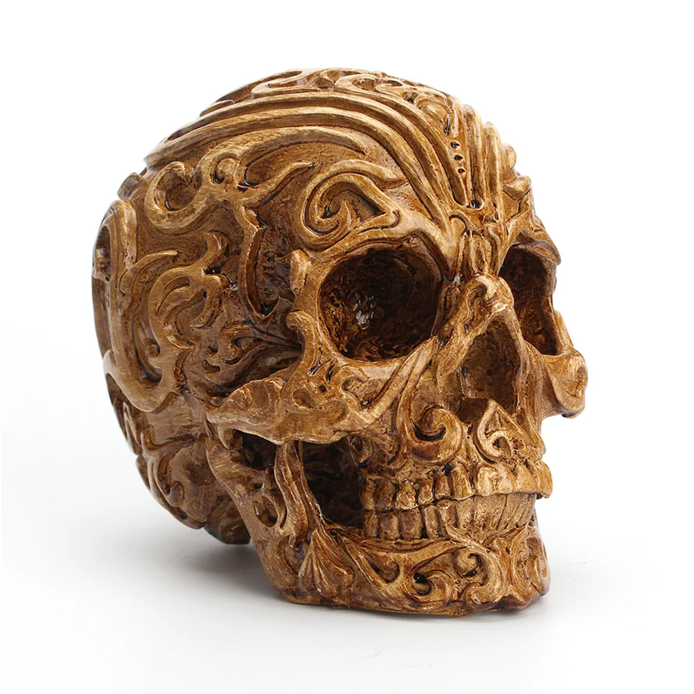 

1Pcs Auspicious Clouds Skull Decor Resin Crafts Household Adornment Brown Skull Decor Horror Resin Head
