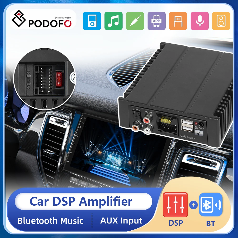 

Автомобильный усилитель звука Podofo DSP поддерживает беспроводные микрофоны Bluetooth музыкальный аудио цифровые звуковые процессоры автомобильный стереоусилитель