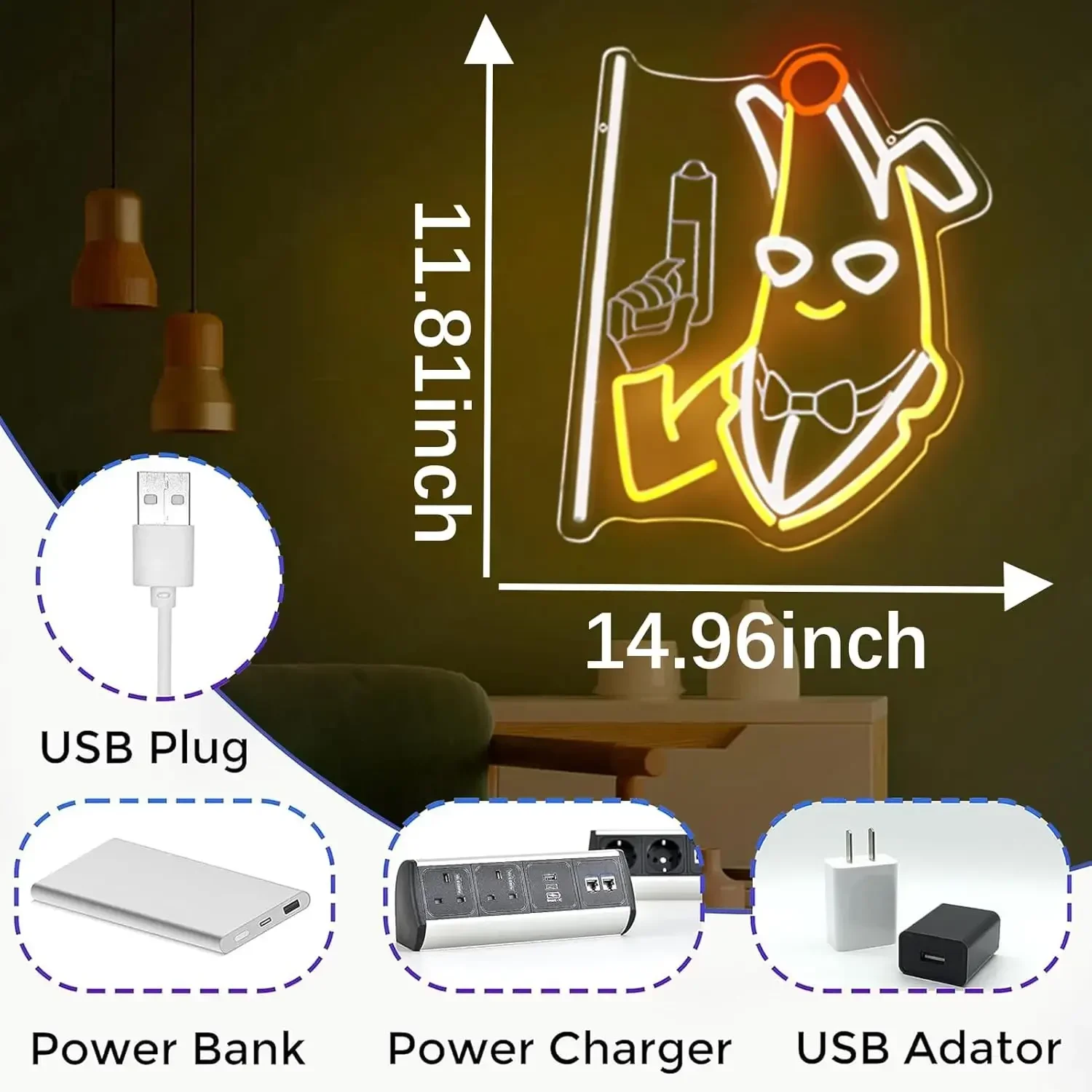 الموز القاتل النيون تسجيل مسدس ضوء الليل تسجيل LED عكس الضوء لغرفة اللعبة رجل الكهف بار حفلة عيد ميلاد ديكور هدية لمحبي اللعبة #4