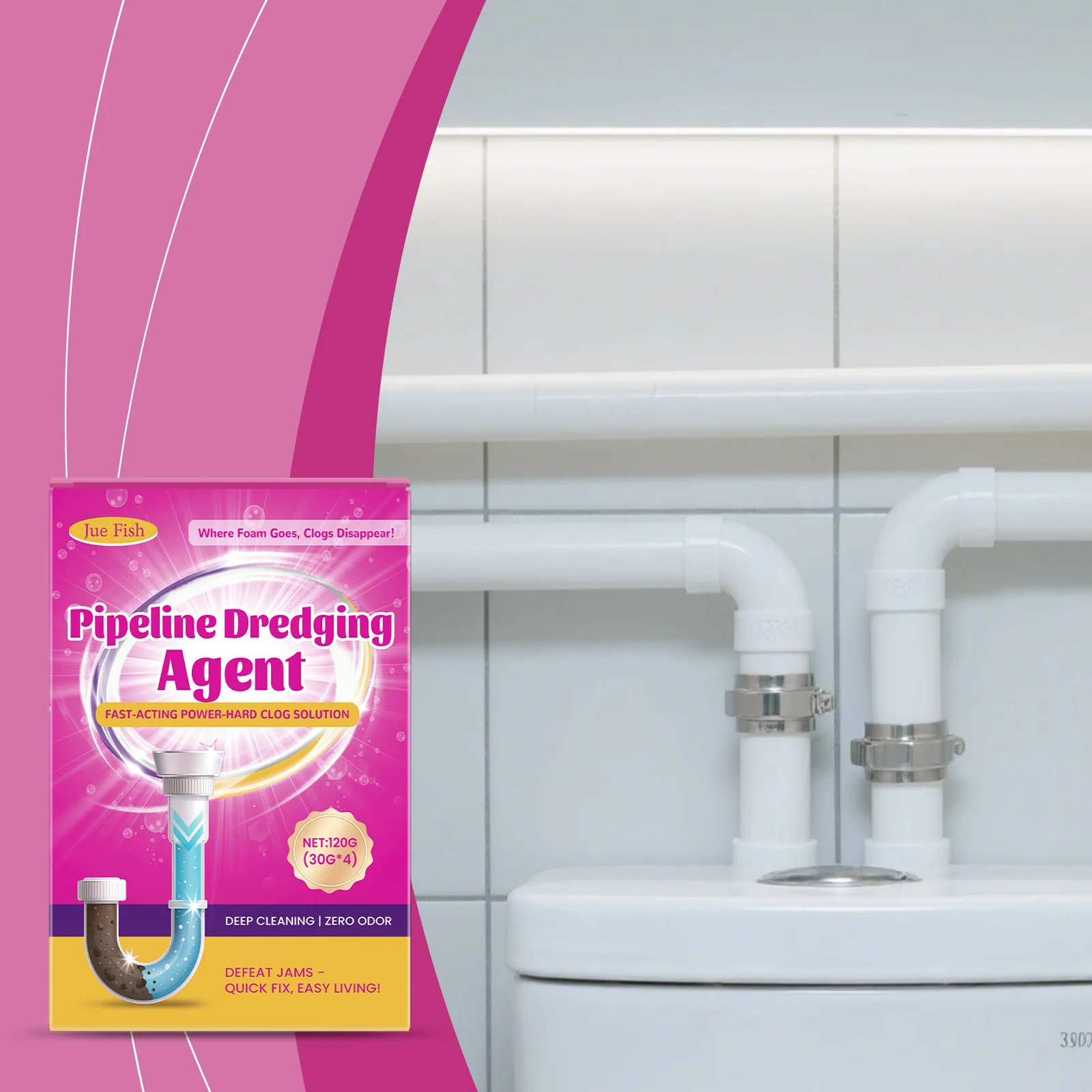 

Drain Pipe Unclogging Powder - Cleans Food Grease Hair Clogs for Multi-Material Pipes Sink Drain Smooth Flow Maintenance Cleaner