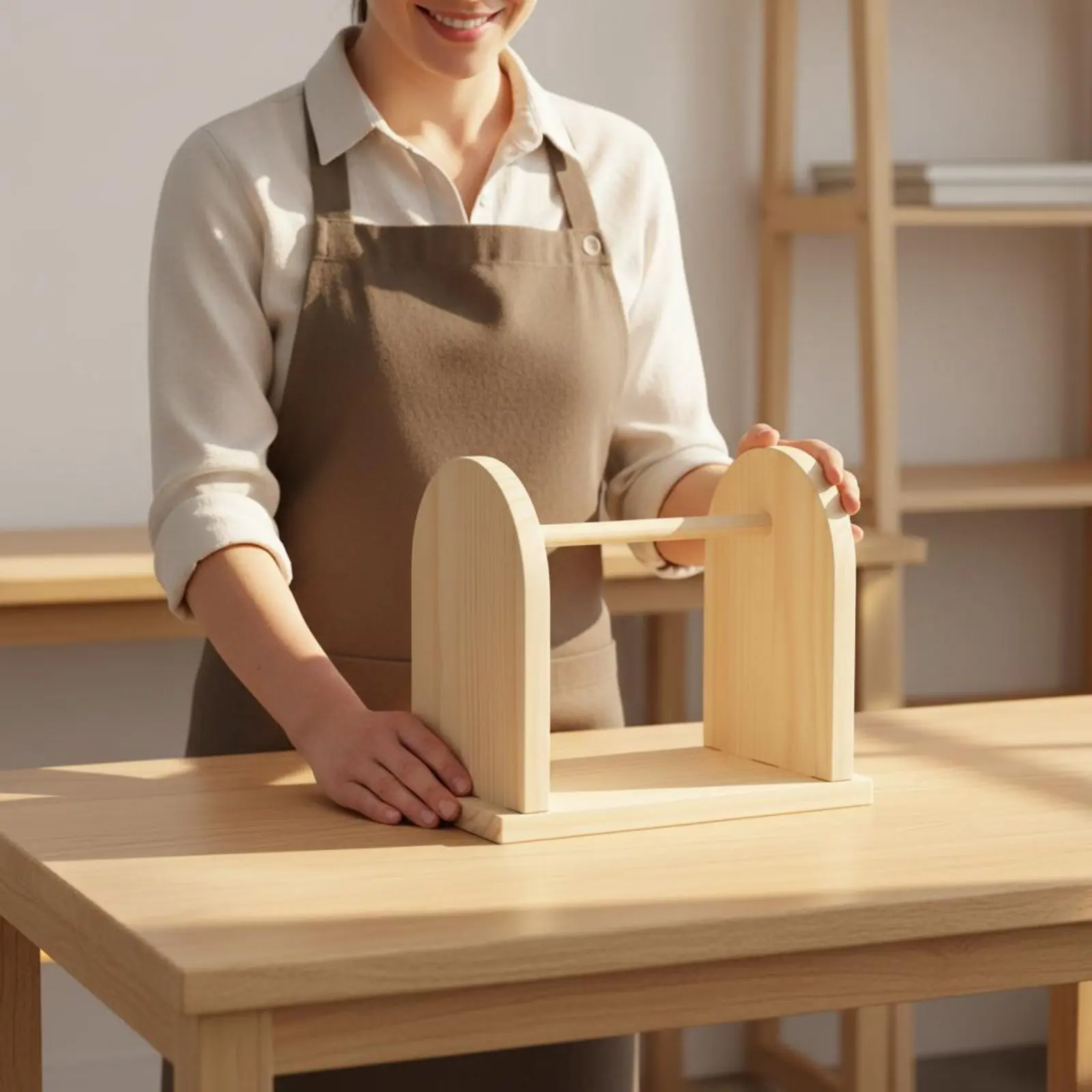 

Wooden Ribbon Rack Screw-No-Screw Assembly Yarn Spool Holder Craft Thread Stand Portable Design for Crafters