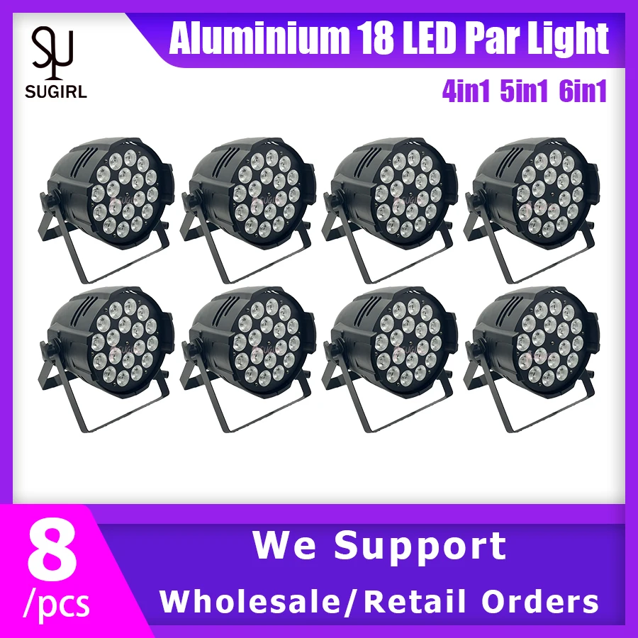 Lumières de Scène LED Par 18x18w DMX 4 en 1RGBW, Mince et Coloré pour Équipement de Spectacle de Scène, 8 Pièces, Sans Taxe